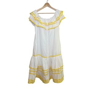 White Yellow Ric-Rac Midi Dress Women's Medium Lisa Marie Fernandez Coastal Boho